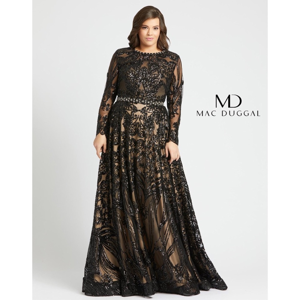NWT Mac Duggal Black Jewel Beaded Gown 67148F